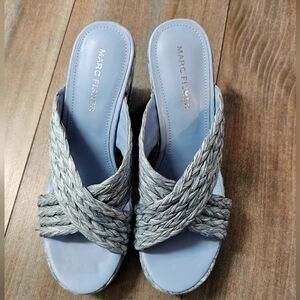 Marc Fisher Blue and Gray Mules with Woven Design